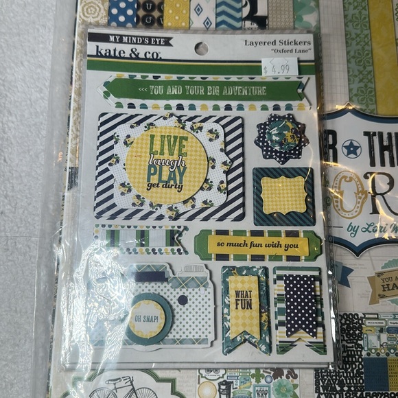 Kate & Co. Echo Park Scrapbooking Paper Pack and Stickers Yellow Green - Picture 2 of 3